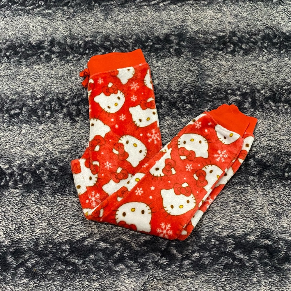 Hello Kitty Girls 7/8 Red Snowflake Fuzzy Fleece Drawstring Pajama Pants